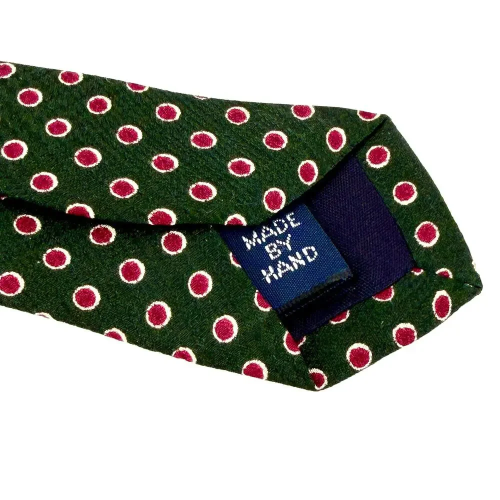 Vintage 90s Polo Ralph Lauren Green Magenta Silk Polka Dot Necktie